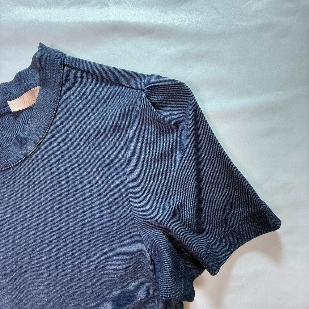 Hutch Anthropologie Navy Ponte Fit & Flare Dress Short Sleeve Pleated Skirt Sz 4 - Picture 10 of 11